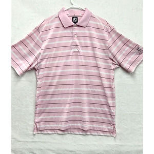 Footjoy FJ Polo Shirt Men's L Pink Black‎ Striped Golf TPC San Antonio Logo